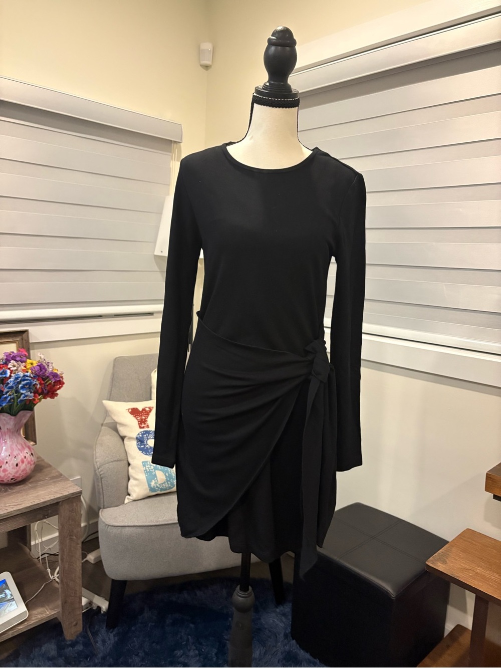 NA-KD Black Long Sleeve Belted Wrap Mini Dress - 27 W & 34 Bust
